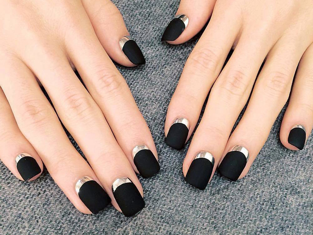 Black and Chrome Long Nail Design - wide 7