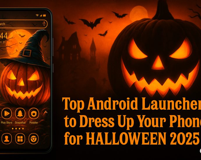 Top Android Launcher for Halloween 2025 with glowing icons and spooky wallpapers.
