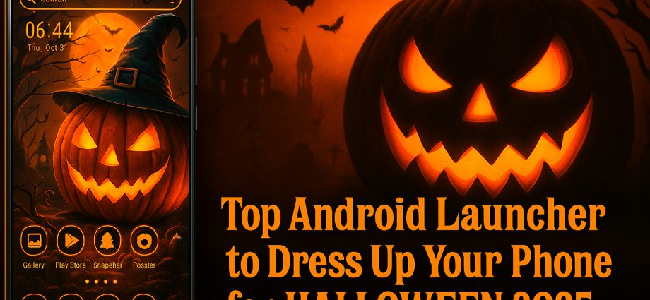 Top Android Launcher for Halloween 2025 with glowing icons and spooky wallpapers.