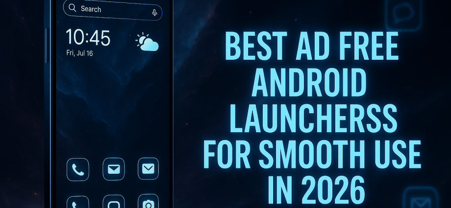 Clean ad free Android launcher banner with smooth layout, fast navigation theme, and modern interface suitable for 2026 smartphone users.