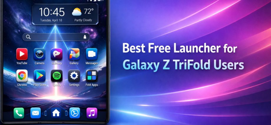 Best Free Launcher for Galaxy Z TriFold Users showing a clean adaptive home screen optimized for triple fold displays