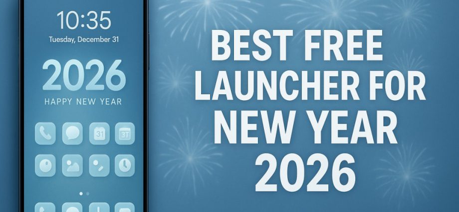 Android phone with a festive New Year 2026 launcher theme showing smooth UI, custom icons, and a clean home screen setup.