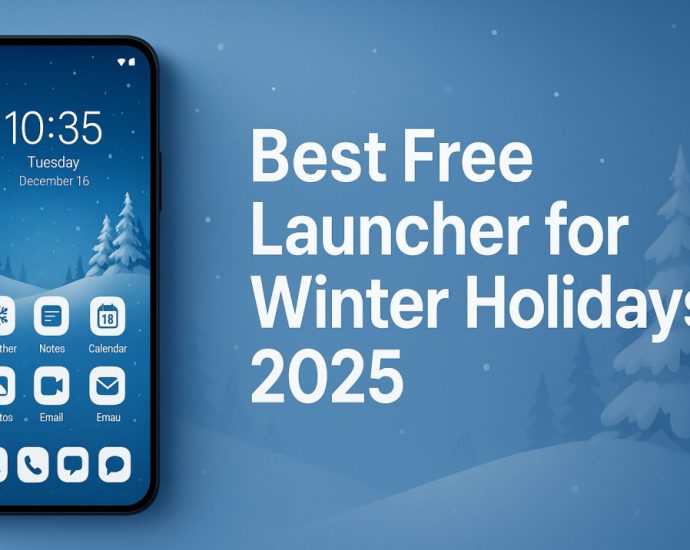 Festive Android home screen showing winter colors and smooth UI created with the Best Free Launcher for Winter Holidays 2025.