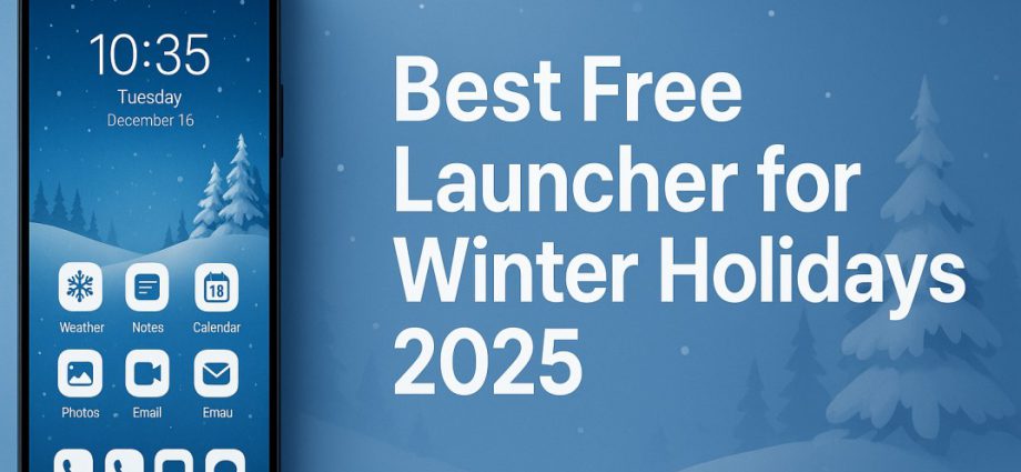 Festive Android home screen showing winter colors and smooth UI created with the Best Free Launcher for Winter Holidays 2025.