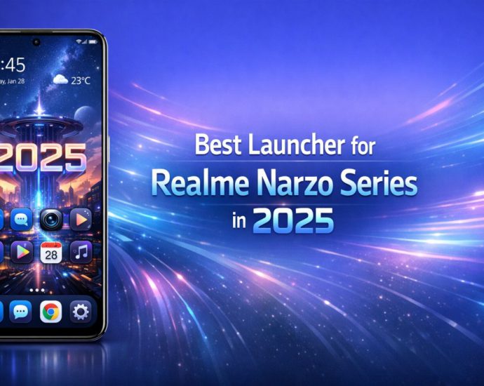 Best Launcher for Realme Narzo Series in 2025 showing a clean Narzo home screen with smooth layout and minimal app clutter