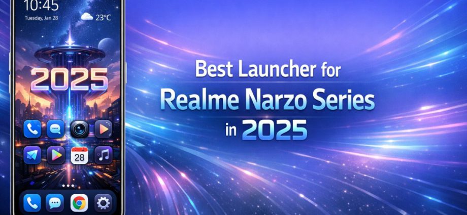 Best Launcher for Realme Narzo Series in 2025 showing a clean Narzo home screen with smooth layout and minimal app clutter
