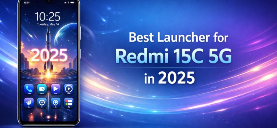 Best launcher for Redmi 15C 5G showing a clean Android home screen with smooth layout, modern icons, and balanced performance focus