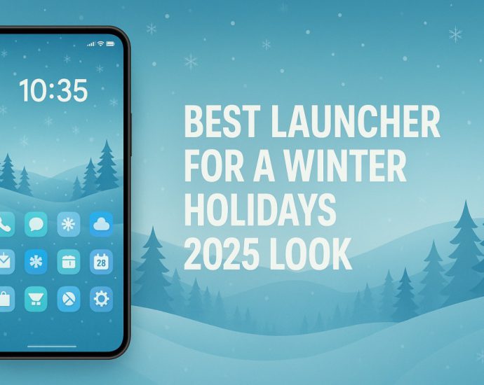 Festive Android launcher setup showing Winter Holidays 2025 icons with clean layout, bright colors, smooth UI, and a modern smartphone theme.
