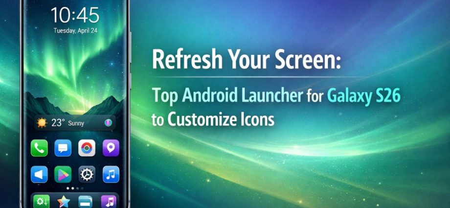 Top Android Launcher for Galaxy S26 showing clean icon customization with a modern Samsung home screen layout
