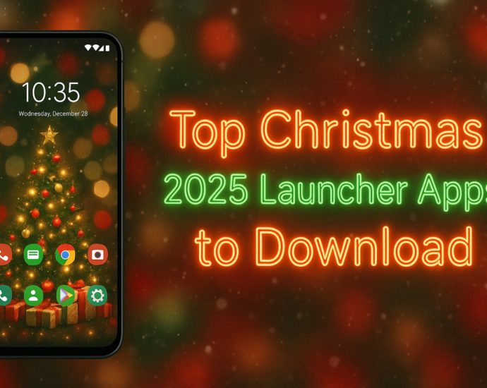 Festive Christmas 2025 launcher banner with bright icons, themed wallpaper, and a modern layout for Android users who want a cheerful holiday setup.
