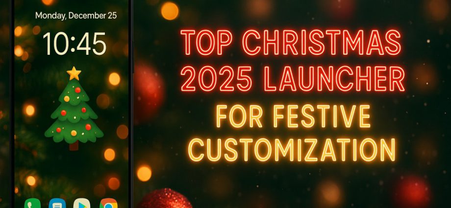 A festive Christmas Android launcher banner showing bright icons, holiday colors, and smooth layout for a cheerful 2025 home screen setup.
