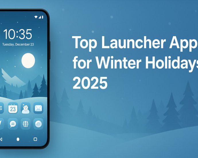 Winter themed Android launcher banner showing festive icons, soft gradients, and a clean layout that highlights top launcher apps for winter holidays 2025.