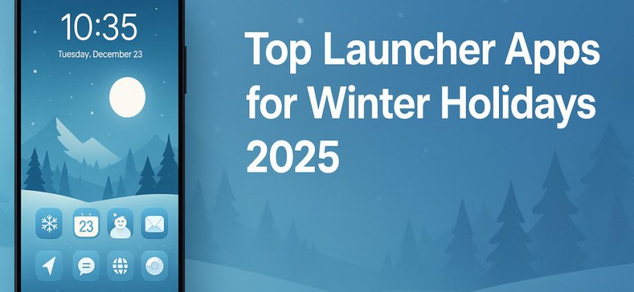 Winter themed Android launcher banner showing festive icons, soft gradients, and a clean layout that highlights top launcher apps for winter holidays 2025.