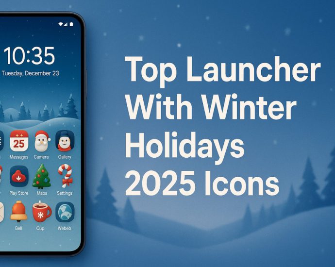Festive Android launcher banner showing Winter Holidays 2025 icons with clean layout and bright seasonal theme for a modern phone look.