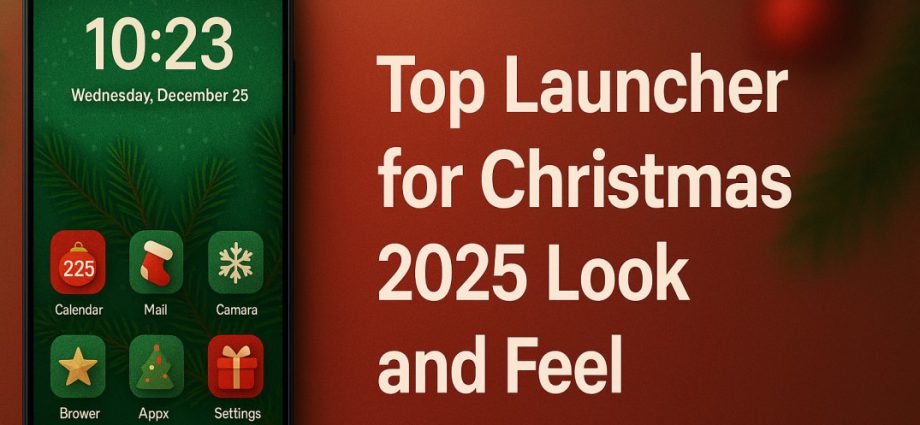 Festive Christmas 2025 launcher banner showing warm icons, themed wallpaper, and a polished seasonal interface for a joyful smartphone experience.