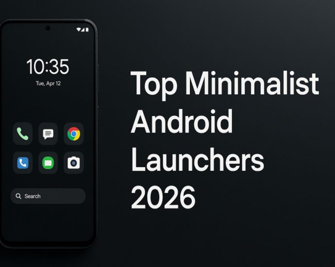 A cinematic banner showing a sleek smartphone with a minimalist launcher theme beside bold text for 2026 launchers.