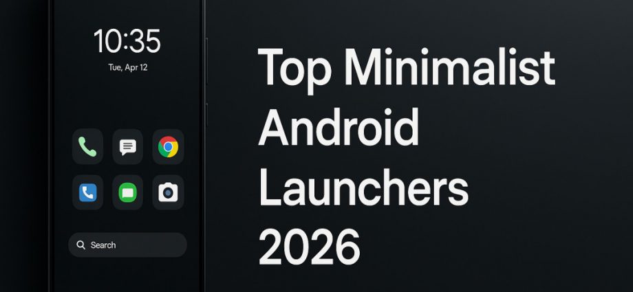 A cinematic banner showing a sleek smartphone with a minimalist launcher theme beside bold text for 2026 launchers.