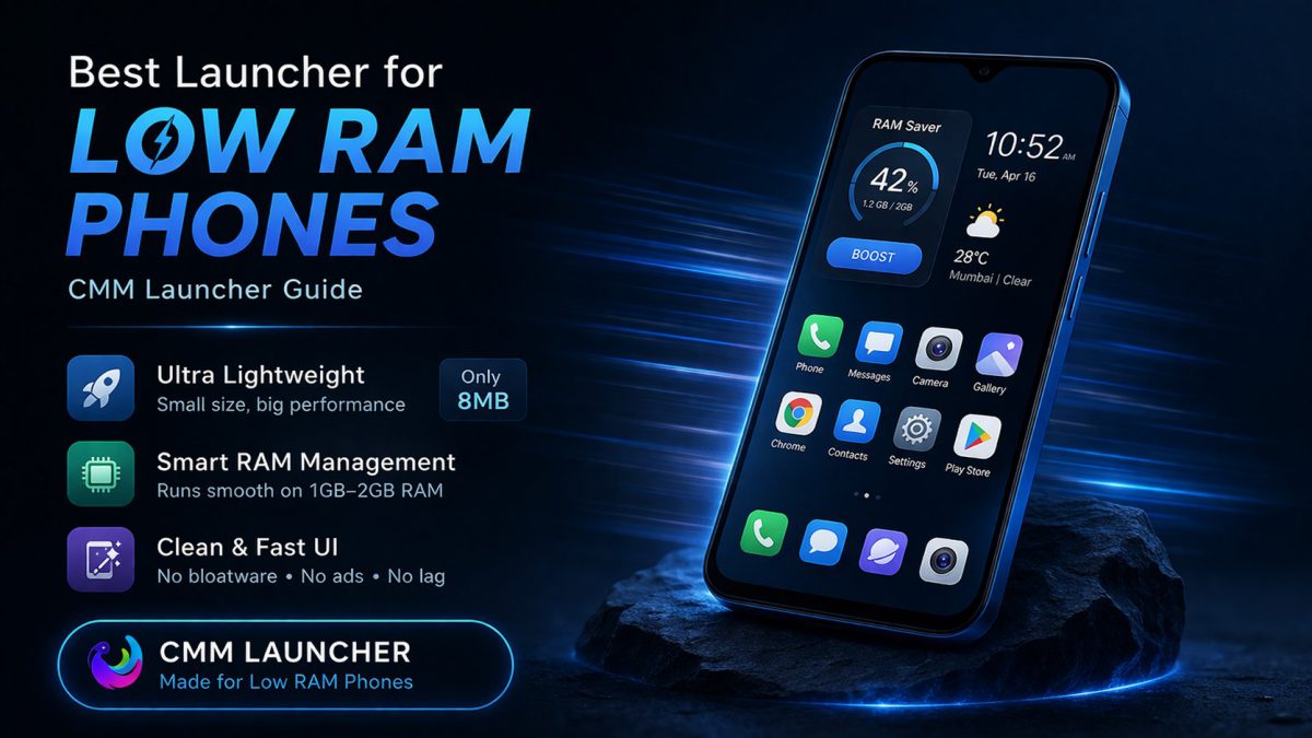 Best launcher for low RAM phones showing smooth performance, lightweight UI, and optimized Android experience with minimal lag