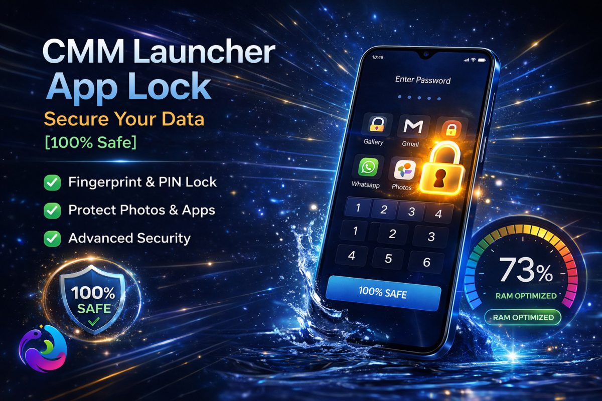 CMM Launcher App Lock showing secure app protection, privacy control features, and safe Android data locking interface