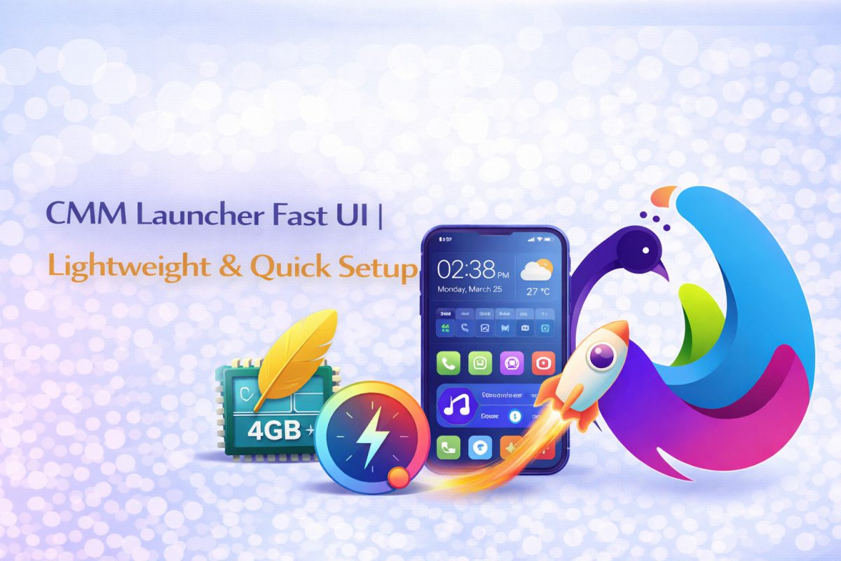 CMM Launcher Fast UI showing lightweight Android interface, smooth navigation, and quick setup experience on mobile device