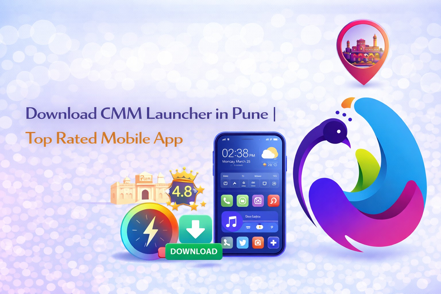 Download CMM Launcher in Pune showing fast Android interface, smooth navigation, and customizable home screen experience